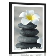 AFFICHE AVEC MONTURE DES PIERRES HARMONIQUES ET UNE FLEUR DE PLUMERIA - FENG SHUI - AFFICHES