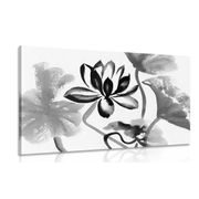 CANVAS PRINT WATERCOLOR LOTUS FLOWER IN BLACK AND WHITE - BLACK AND WHITE PICTURES - PICTURES