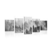 5-PIECE CANVAS PRINT MOUNTAINS IN A FOG IN BLACK AND WHITE - BLACK AND WHITE PICTURES - PICTURES