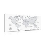 CANVAS PRINT BEAUTIFUL BLACK AND WHITE MAP OF THE WORLD - PICTURES OF MAPS - PICTURES