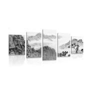 Tablou 5-piese pictură tradițională chineză ale peisajului în design alb-negru