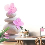 PAPIER PEINT ÉQUILIBRE DE PIERRES ET DE FLEURS ROSES - FOND D'ÉCRAN FENG SHUI - PAPIER PEINT