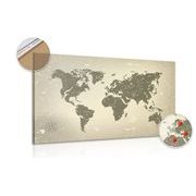 Picture on the cork of an old world map on an abstract background