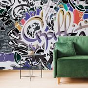 SELBSTKLEBENDE TAPETE TRENDIGE LILA GRAFFITI-WAND - TAPETEN - 🔥 TOTALAUSVERKAUF
