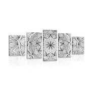 5 part picture abstract ethnic mandala in black & white