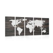 5-PIECE CANVAS PRINT WORLD MAP ON WOOD - PICTURES OF MAPS - PICTURES