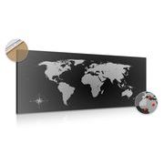 DECORATIVE PINBOARD WORLD MAP IN SHADES OF GRAY - PICTURES ON CORK - PICTURES