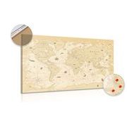 DECORATIVE PINBOARD MAP IN BEIGE DESIGN - PICTURES ON CORK - PICTURES