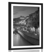 Plakat s paspartuom obala Pariza u crno-bijelom dizajnu