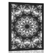 PLAKAT MANDALA Z ZANIMIVIMI ELEMENTI V OZADJU V ČRNOBELI VARIANTI - ČRNOBELI - PLAKATI