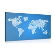 Wandbild Schraffierte Weltkarte auf blauem Hintergrund