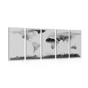 5 part picture map of the world in polygonal style in black & white
