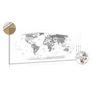 Wandbild auf Kork Detaillierte Weltkarte in Schwarz-Weiß
