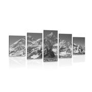 Tablou 5-piese vârf de munte frumos în design alb-negru