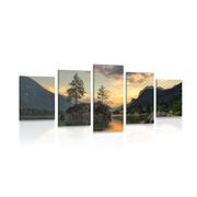 5 part picture mountain landscape by the lake