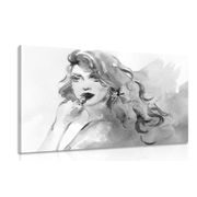 CANVAS PRINT WATERCOLOR FEMALE PORTRAIT IN BLACK AND WHITE - BLACK AND WHITE PICTURES - PICTURES