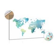 Tablou pe plută harta lumii în design de acuarelă