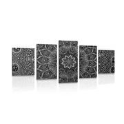 5-TEILIGES WANDBILD ORIENTALISCHES MANDALA IN SCHWARZ-WEISS - SCHWARZ-WEISSE BILDER - BILDER