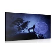 CANVAS PRINT WOLF IN THE FULL MOON - PICTURES OF ANIMALS - PICTURES