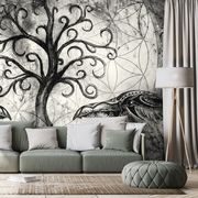 Tapeta czarno-białe magiczne drzewo życia