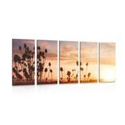 5-PIECE CANVAS PRINT GRASS BLADES AT SUNRISE - PICTURES OF NATURE AND LANDSCAPE - PICTURES