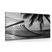 Canvas print hammock on the beach in black and white