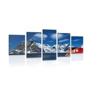 QUADRO IN 5 PARTI PAESAGGIO NOTTURNO IN NORVEGIA - QUADRI DI NATURA E PAESAGGIO - QUADRI