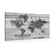 CANVAS PRINT BLACK AND WHITE MAP ON A WOODEN BASE - PICTURES OF MAPS - PICTURES