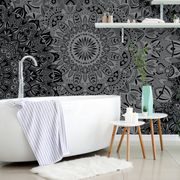 TAPETE STILVOLLES MANDALA IN SCHWARZ-WEISS - TAPETEN MIT FENG SHUI-MOTIVEN - TAPETEN