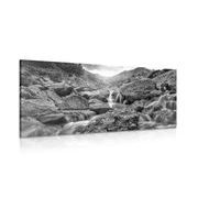 Picture alpine waterfalls in black & white