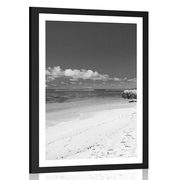 AFFICHE AVEC MONTURE LA PLAGE D'ANSE SOURCE EN NOIR ET BLANC - NOIR ET BLANC - AFFICHES