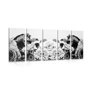 5-teiliges Wandbild Blumenkomposition mit romantischem Touch in Schwarz-Weiß