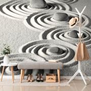 SELF ADHESIVE WALL MURAL BLACK AND WHITE STONES IN CIRCLES - SELF-ADHESIVE WALLPAPERS - WALLPAPERS