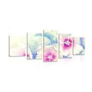 5-részes kép akvarell illusztráció rótsaszín virágok