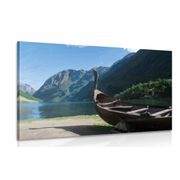 CANVAS PRINT WOODEN VIKING SHIP - PICTURES OF NATURE AND LANDSCAPE - PICTURES