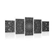 Quadri in 5 parti dettaglio di Mandala decorativo in bianco e nero