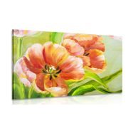 CANVAS PRINT RED TULIPS IN A VINTAGE DESIGN - PICTURES FLOWERS - PICTURES