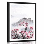 AFFICHE AVEC MONTURE PAYSAGE CHINOIS DANS LE BROUILLARD - NATURE - AFFICHES