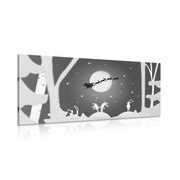 Picture of a Christmas sleigh in the sky in black & white