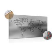 Tablou pe plută harta lumii stilizată în design alb-negru