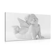 CANVAS PRINT BLACK AND WHITE CUTE STATUE OF AN ANGEL - BLACK AND WHITE PICTURES - PICTURES