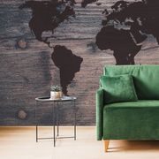 SELF ADHESIVE WALLPAPER WORLD MAP ON DARK WOOD - SELF-ADHESIVE WALLPAPERS - WALLPAPERS