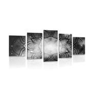 5 part picture Mandala with galaxy background in black & white