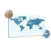 Picture on the cork of a political map of the world in blue