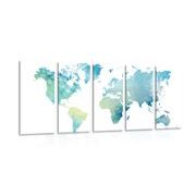 5 part picture map of the world in watercolor