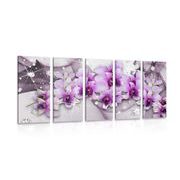 Tablou 5-piese flori violete pe un fundal abstract