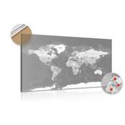 OBRAZ NA KORKU STYLISH VINTAGE BLACK AND WHITE WORLD MAP - OBRAZY NA KORKU - OBRAZY