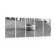 5 part picture Japanese garden with Feng Shui elements in black & white