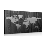 CANVAS PRINT MAP ON WOOD IN BLACK AND WHITE - PICTURES OF MAPS - PICTURES