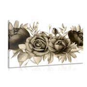 Picture charming combination of flowers and leaves in a sepia design